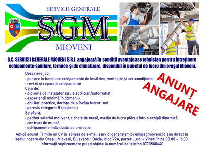 S.C. Servicii Generale MIOVENI face ANGAJĂRI!